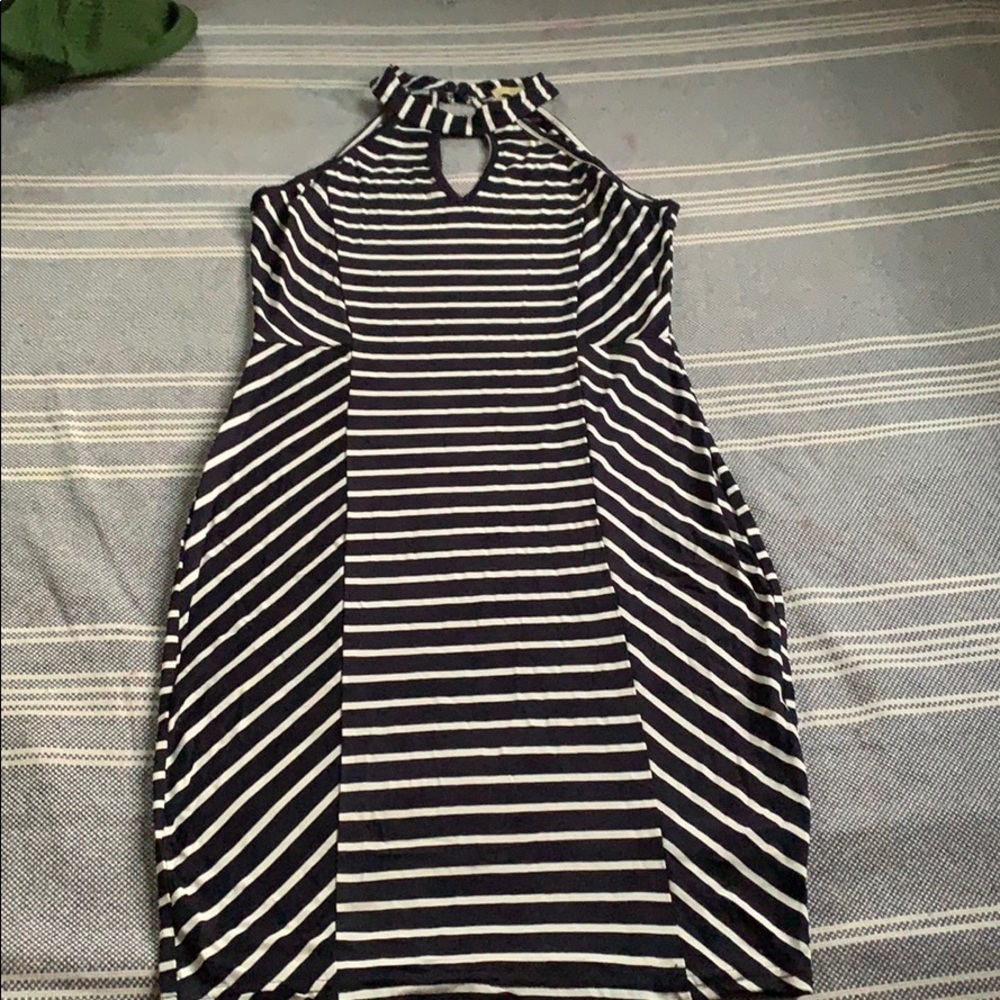 Navy Blue/ White Stripes Body Con Dress